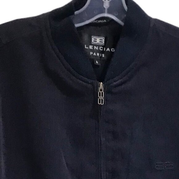 Balenciaga Bomber Navy Jacket Logo Zipper Pocket Lined Vintage Minimalist Coat M - Picture 10 of 16